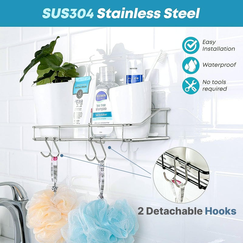 KESOL Adhesive Shower Caddy Shower Shelf Organizer with Hooks, SUS304 Stainless Steel, 2 Pack (Black) - Image 2